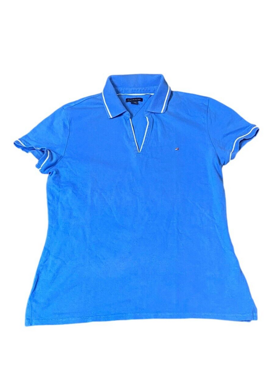 Tommy Hilfiger Polo Shirt Womens L Blue Short Sleeve Regular Fit Casual Pullover