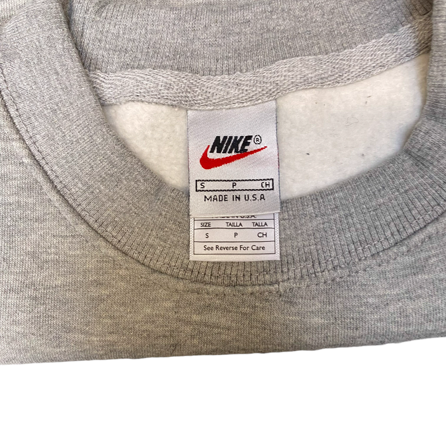 Nike Reworked Sweatshirt Mens Small Grey Embroidered Spellout Logo Vintage Y2K