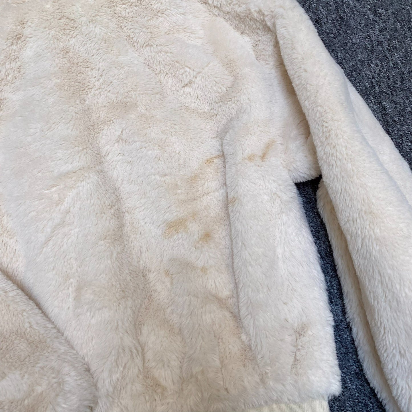Primark Cares Faux Fur Hooded Jacket Womens XS White Lined Long Sleeve Full Zip
