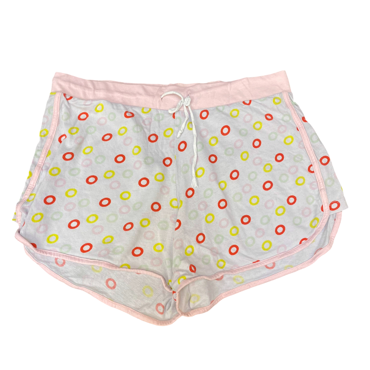 PJ Shorts Womens Small White Pink Polka Dot Drawstring Elastic Waist Dolphin Hem
