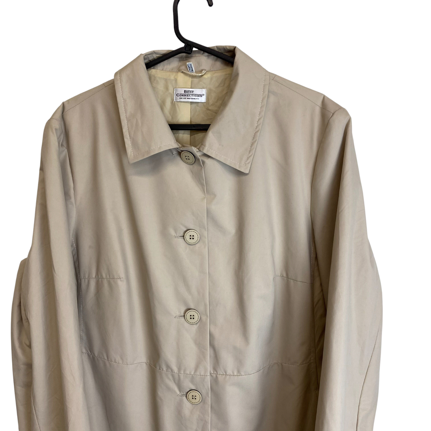 Trench Coat Womens XL Cream Long Sleeve Collared Button Front Casual Outdoor
