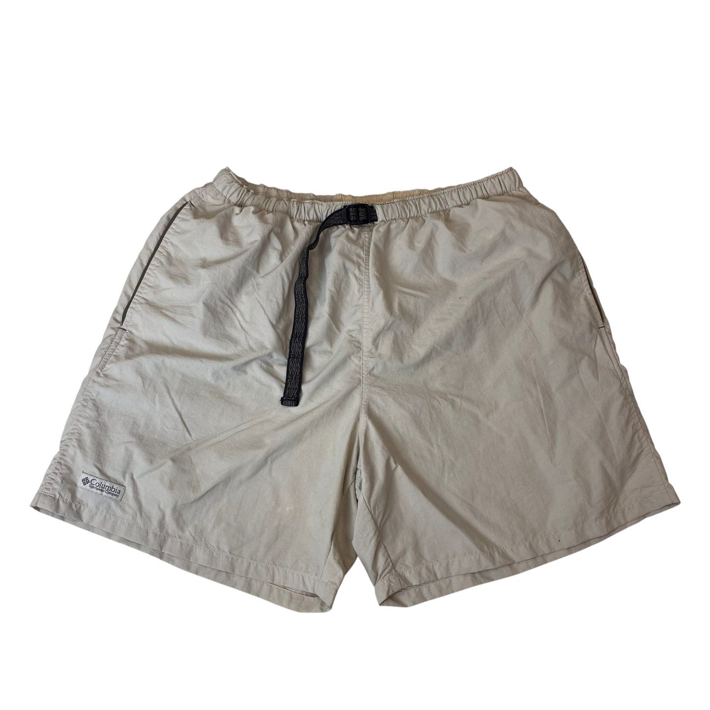 Columbia Belted Running Shorts Mens M Beige Casual Pleated Lightweight Outdoor