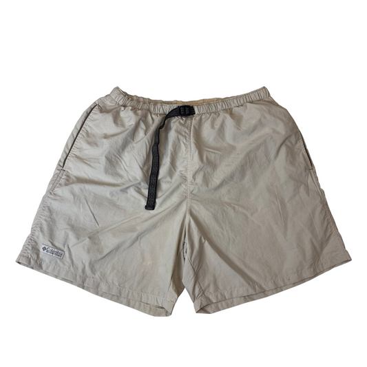 Columbia Belted Running Shorts Mens M Beige Casual Pleated Lightweight Outdoor