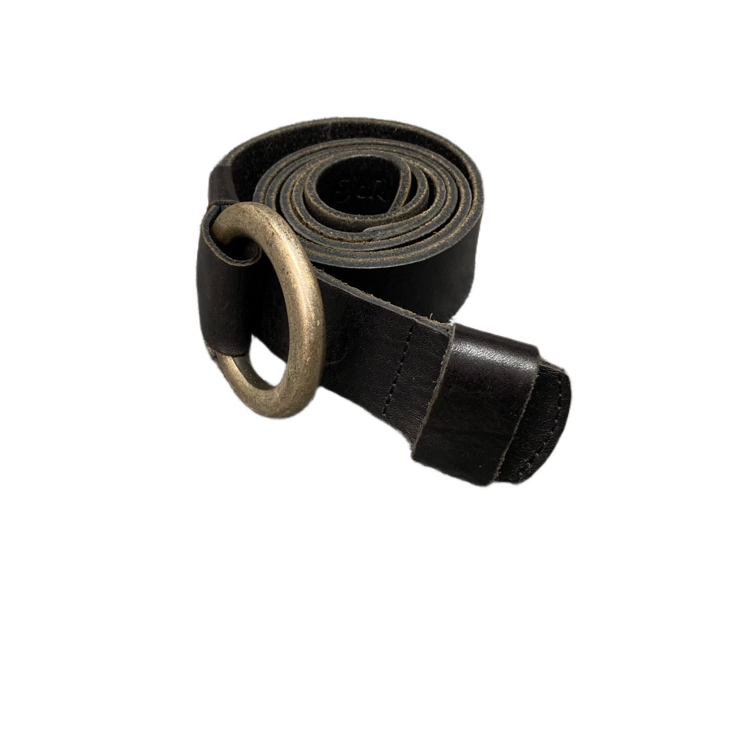 CRS Waist Belt Womens Black Leather Adjustable Brass O-Ring Buckle 39 Inches
