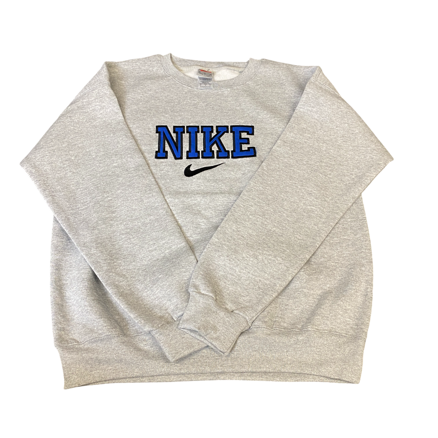 Nike Reworked Sweatshirt Mens Medium Grey Embroidered Spellout Logo Vintage Y2K