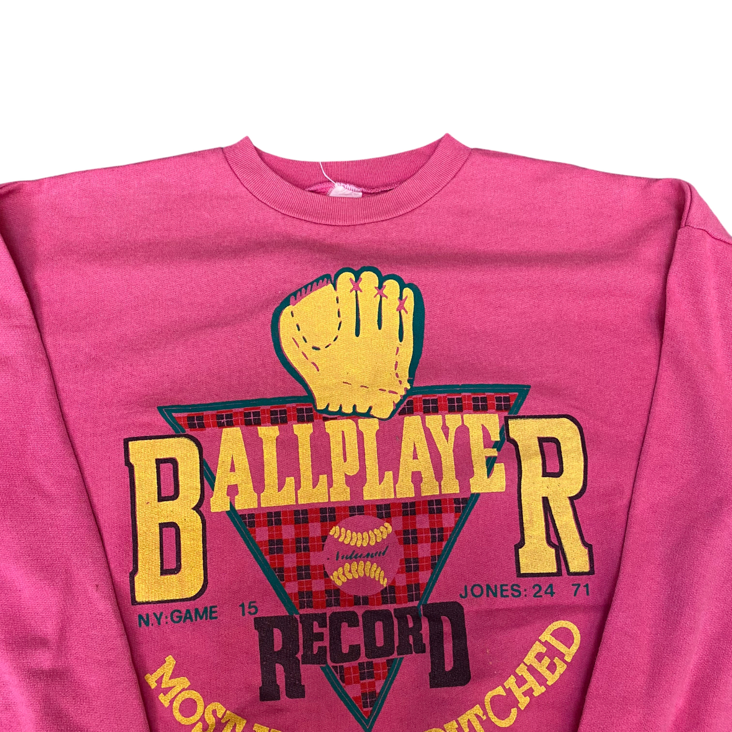 Ballplayer Record Most Inning Pitched Sweatshirt Mens Medium Pink Graphic Print