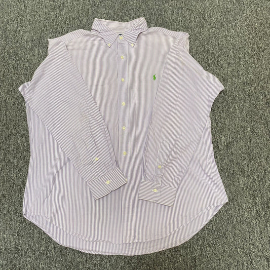 Ralph Lauren Shirt Mens XL White Purple Stripe Classic Fit Button Down Pony Logo