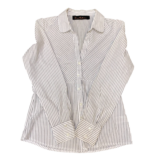 Ecute Collection Shirt Top Womens S White Black Striped Collared Button Front