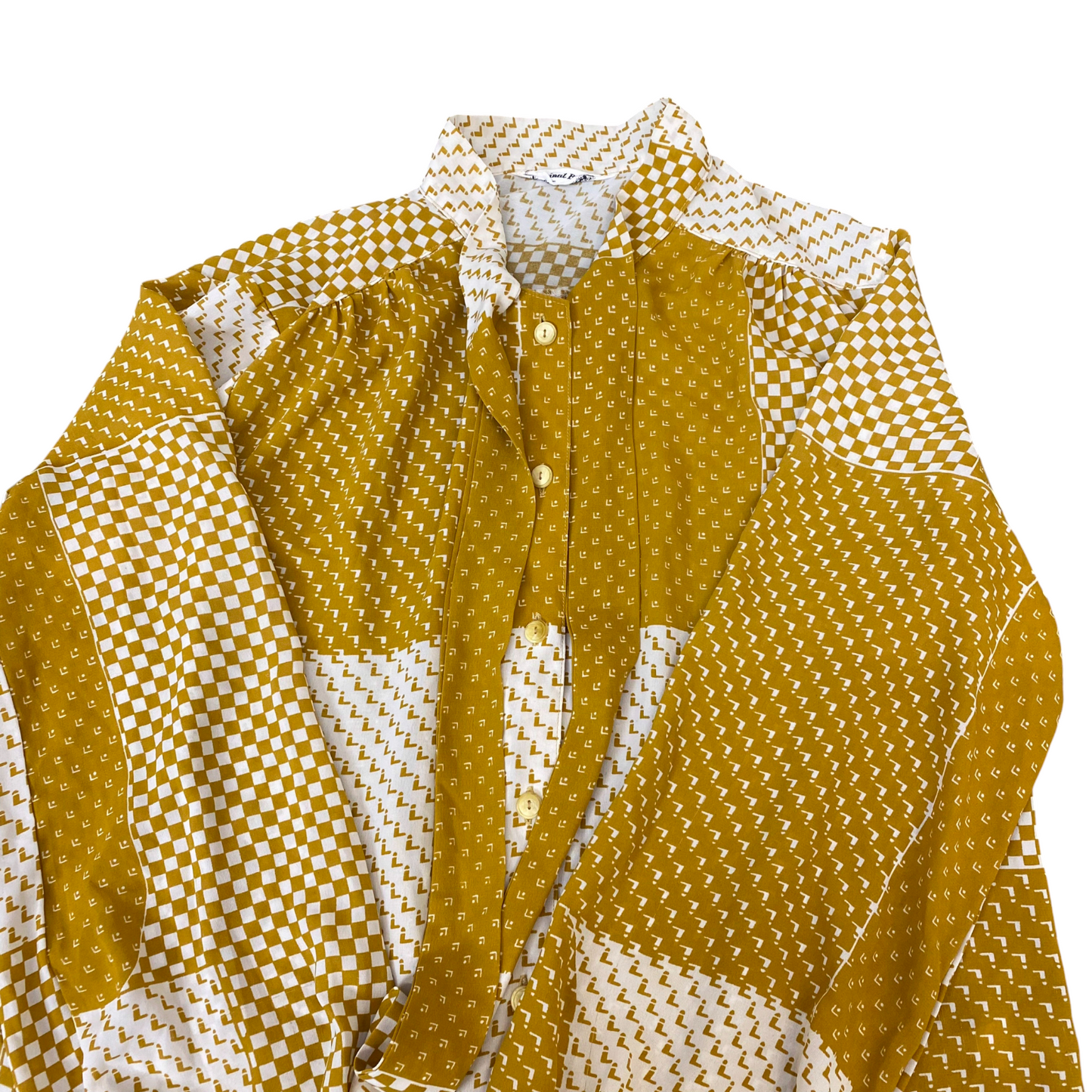 Shirt Top Womens M Brown White Geo Print Long Sleeve Button Front Casual Outdoor