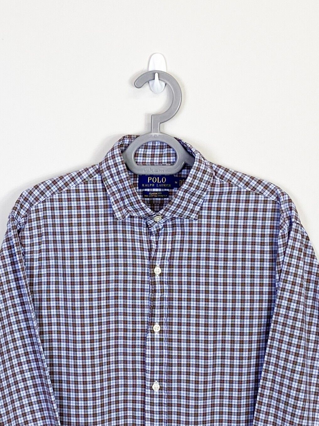 Ralph Lauren Shirt Men M Brown Checkered Cotton Classic Fit Collared Button Down