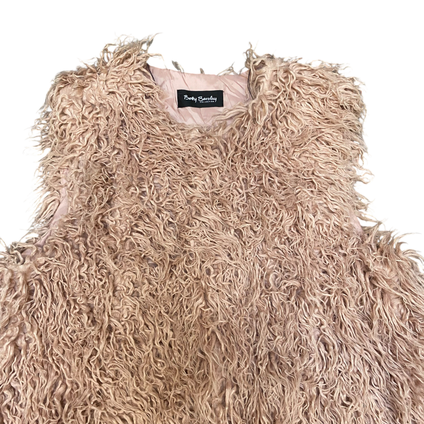 Betty Barclay Faux Fur Vest Womens M Light Pink Lined Shaggy Texture Sleeveless