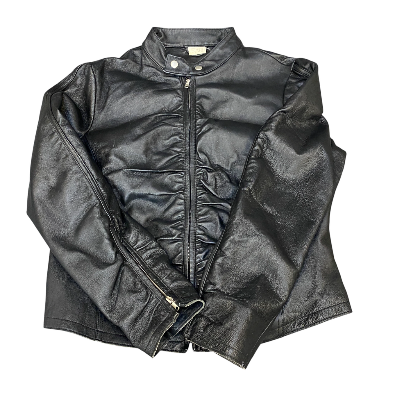 Women Genuine Leather Biker Jacket Medium Black Fully Lined Long Sleeve Full Zip