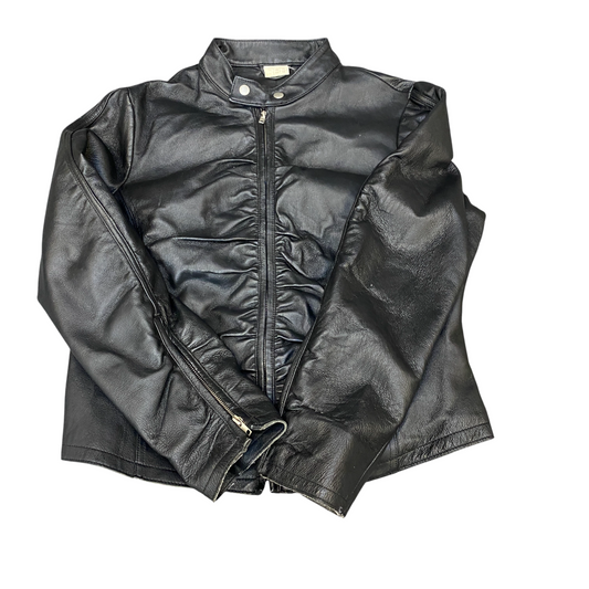 Women Genuine Leather Biker Jacket Medium Black Fully Lined Long Sleeve Full Zip
