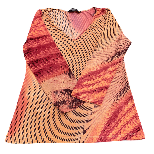 Occhi Neri Blouse Top Women S Orange Snake Print Long Sleeve Round Neck Pullover