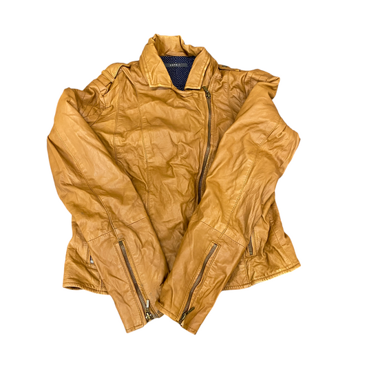 Esprit Leather Motorcycle Jacket Womens Medium Brown Notch Lapel Single Breasted