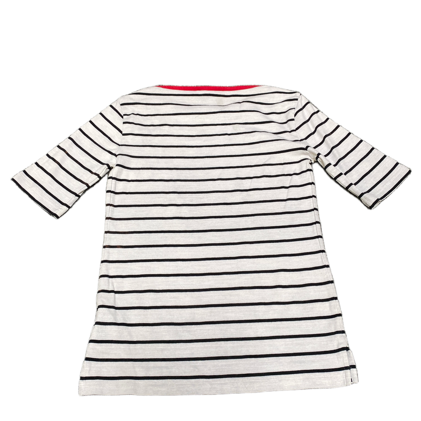 Ralph Lauren T-Shirt Girls Small White Black Striped Side Slit 3/4 Sleeve Tee