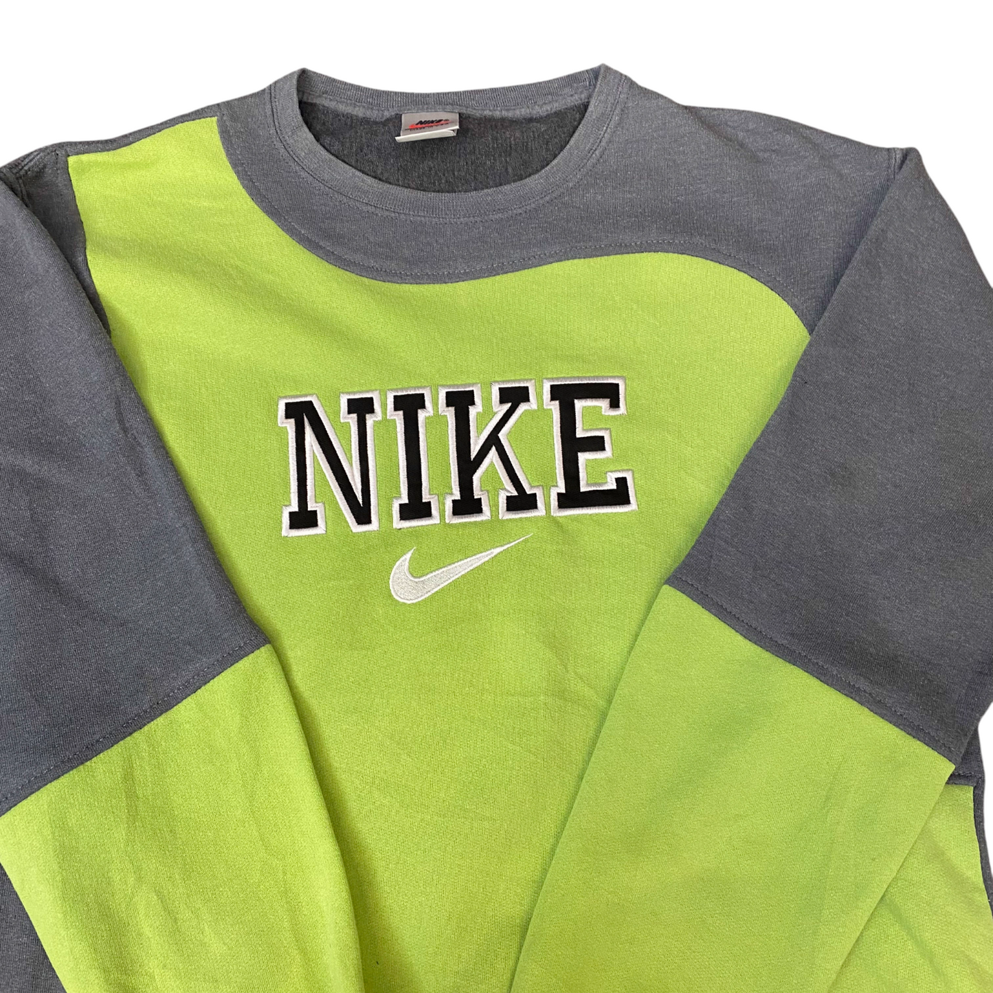 Nike Reworked Sweatshirt Mens M Green Grey Embroidered Spellout Logo Vintage Y2K