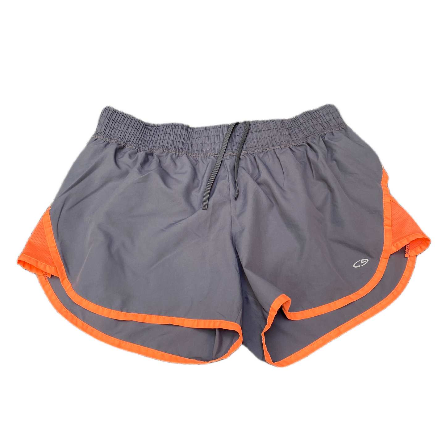 Running Shorts Womens XS 31" Waist Grey Orange Mesh Panel Dolphin Hem Drawstring