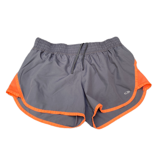 Running Shorts Womens XS 31" Waist Grey Orange Mesh Panel Dolphin Hem Drawstring