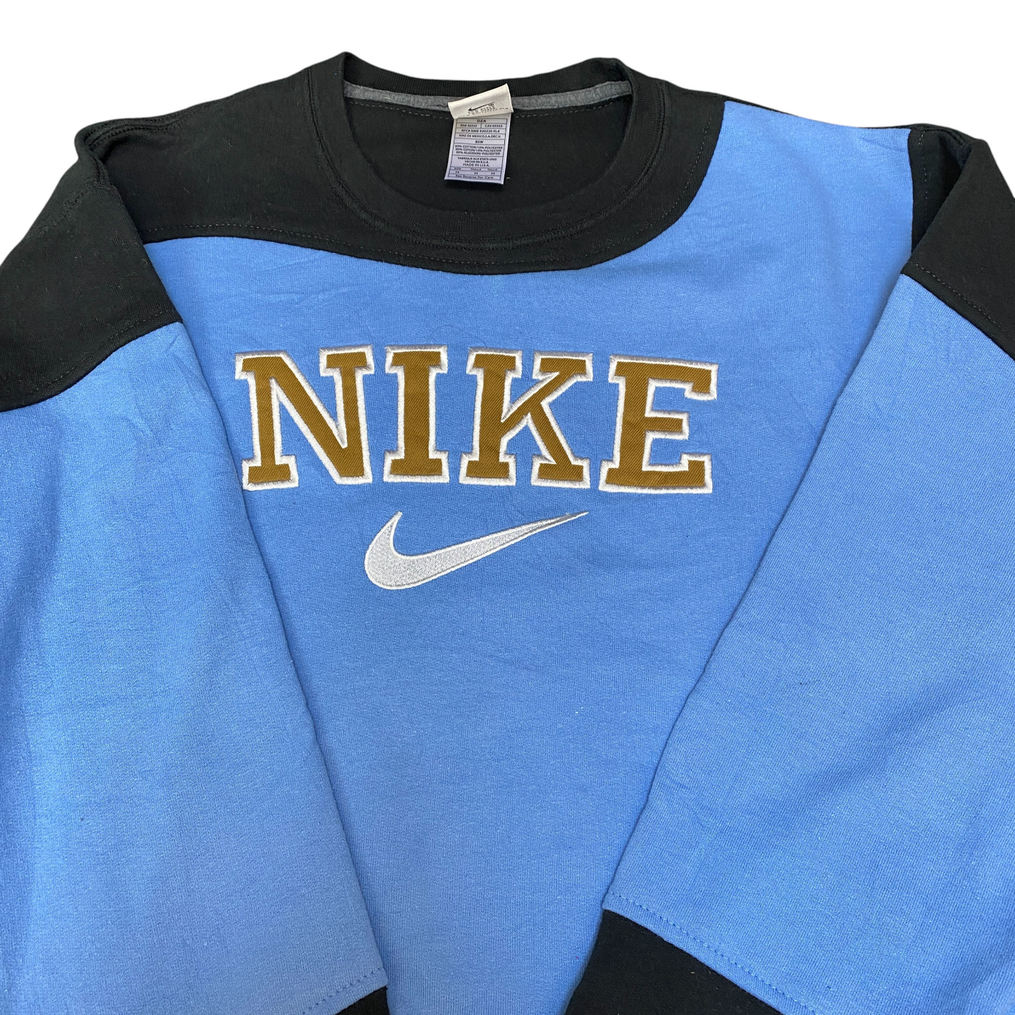 Nike Reworked Sweatshirt Mens M Black Blue Embroidered Spellout Logo Vintage Y2K