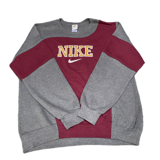 Nike Reworked Sweatshirt Men L Grey Maroon Embroidered Spellout Logo Vintage Y2K