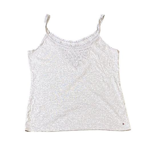 Tommy Hilfiger Tank Top Womens XL Grey Sleeveless Oatmeal Lace Trim Pullover