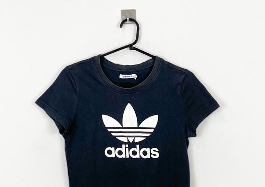 Adidas Originals T Shirt Black Womens S Chest Logo