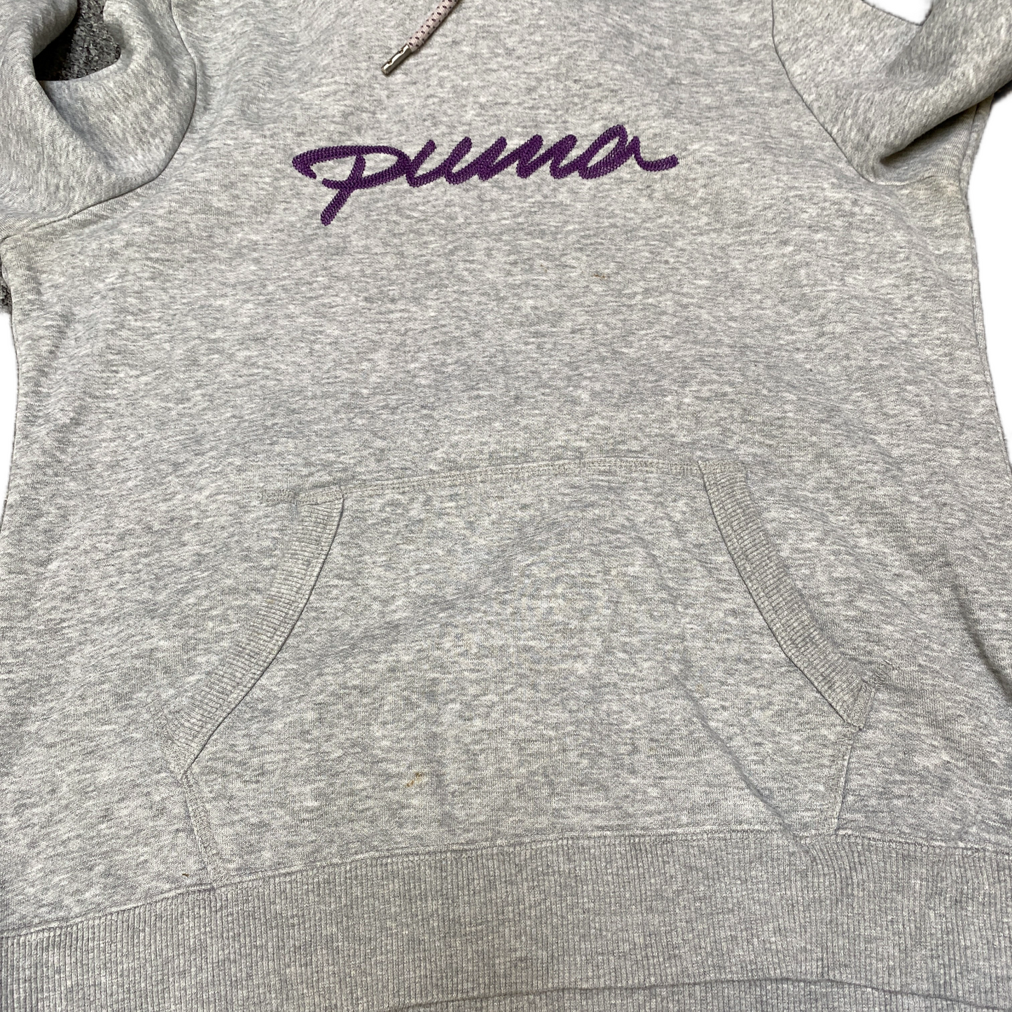 PUMA Hoodie Womens M Grey Heather Embroidered Logo Drawstring Pullover Vtg Y2k