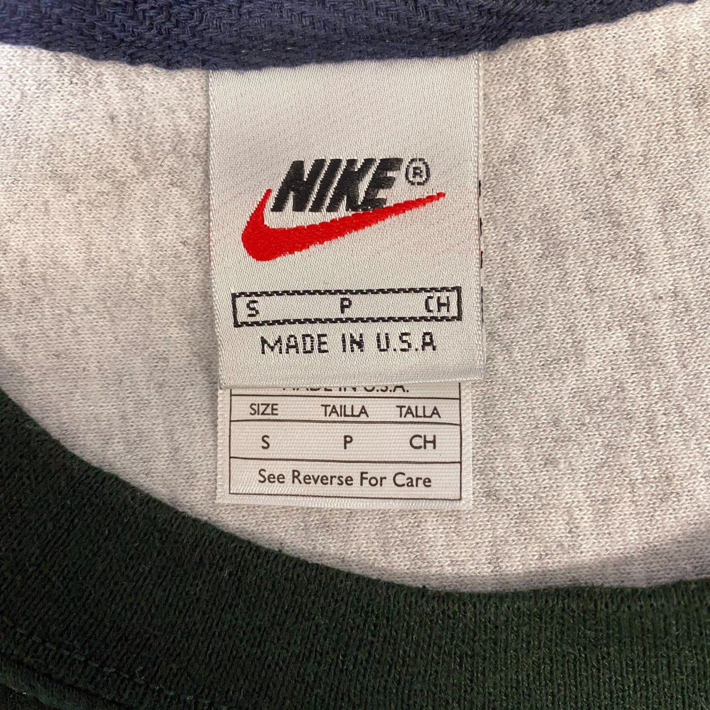 Nike Reworked Sweatshirt Men Small Beige Green Embroidered Spellout Logo Vtg Y2K