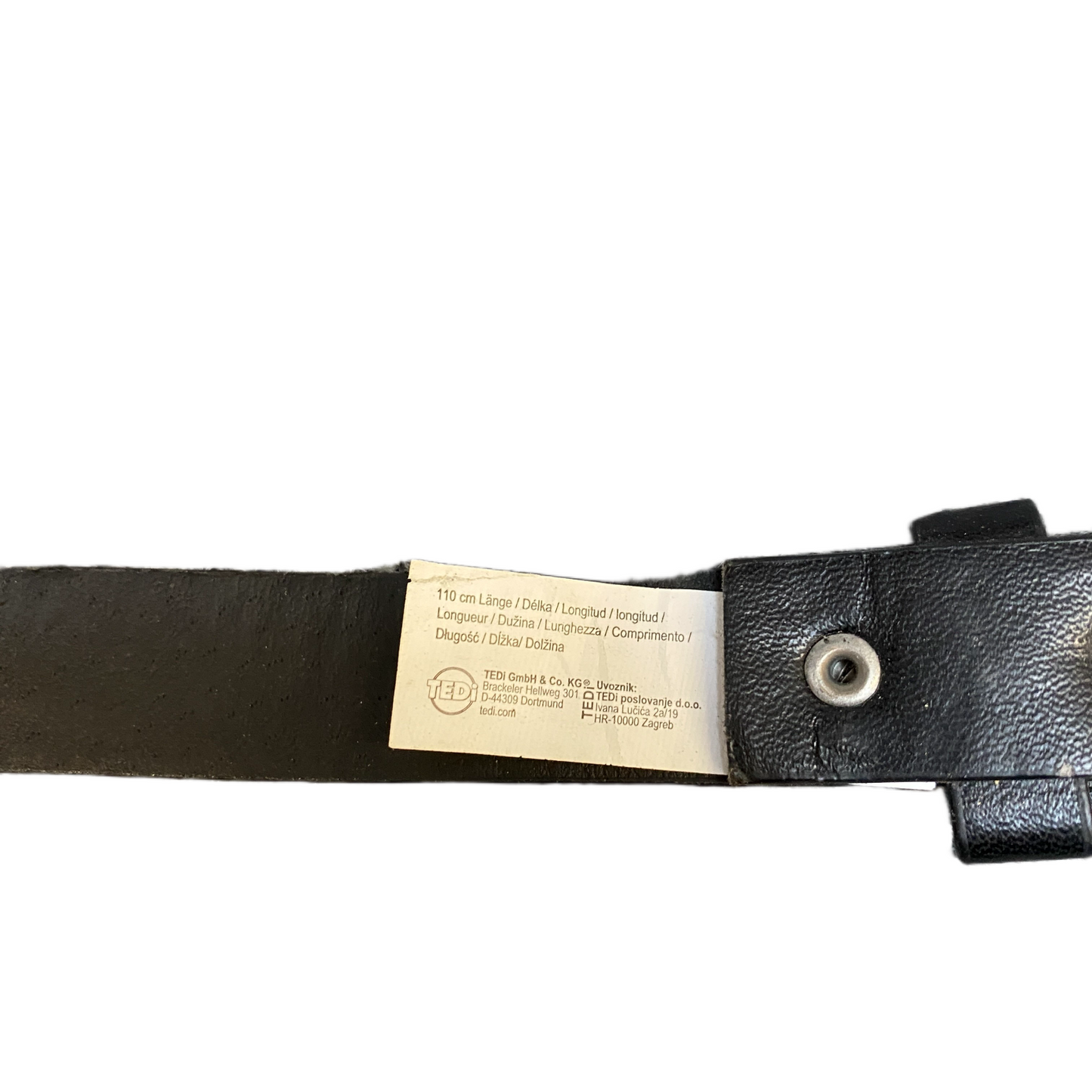 Tedi Skinny Waist Belt Mens Black Leather Adjustable Pin Buckle Size 42.5 inches