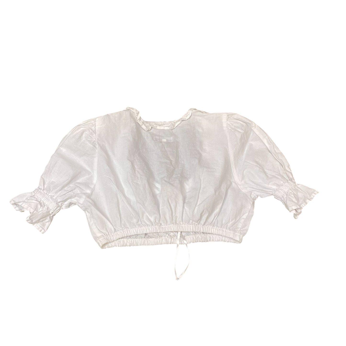 Cropped Blouse Top Womens S White Deep V-Neck 3/4 Balloon Sleeve Casual Outdoor