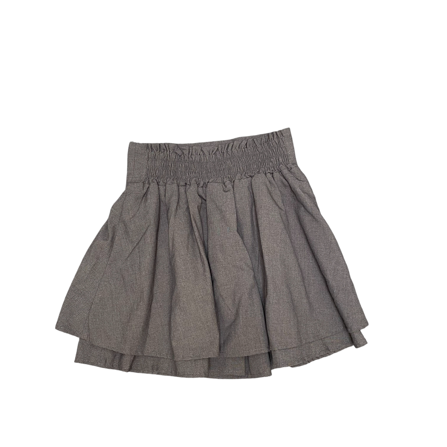 Womens Mini Skirt M Grey High Waisted Pleated Elastic Waist Pull On Comfort