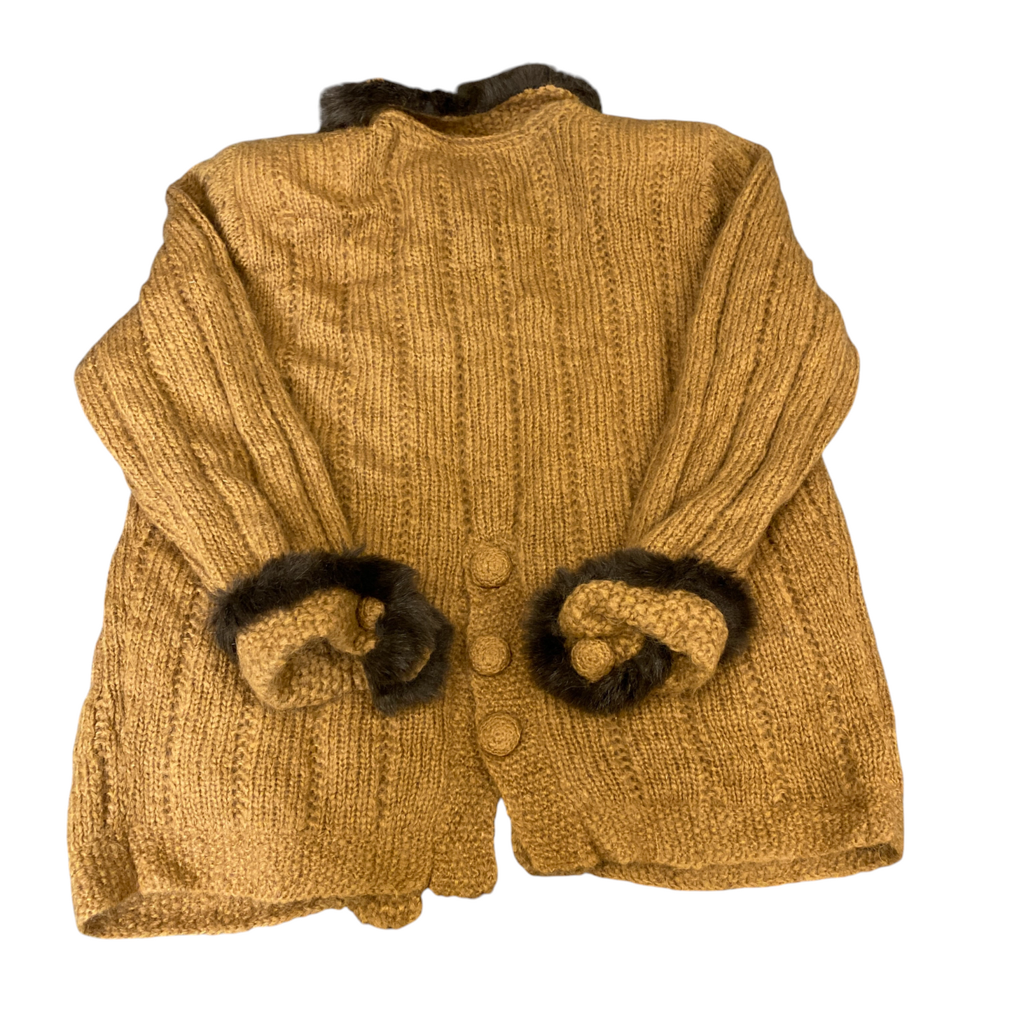 Capricieuses Cardigan Jumper Womens L Brown Faux Fur Collar & Cuff Button Front