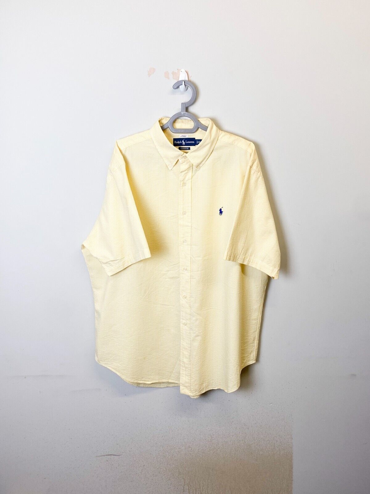 Ralph Lauren Shirt Mens XL Yellow Striped Classic Fit Small Blue Polo Pony Logo