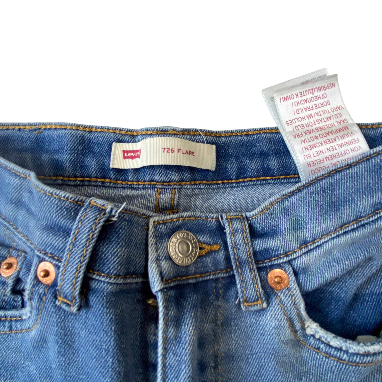 Levi's Jeans Womens 24W 24L Blue Denim Red Tab Medium Wash 726 Flare Leg Preppy