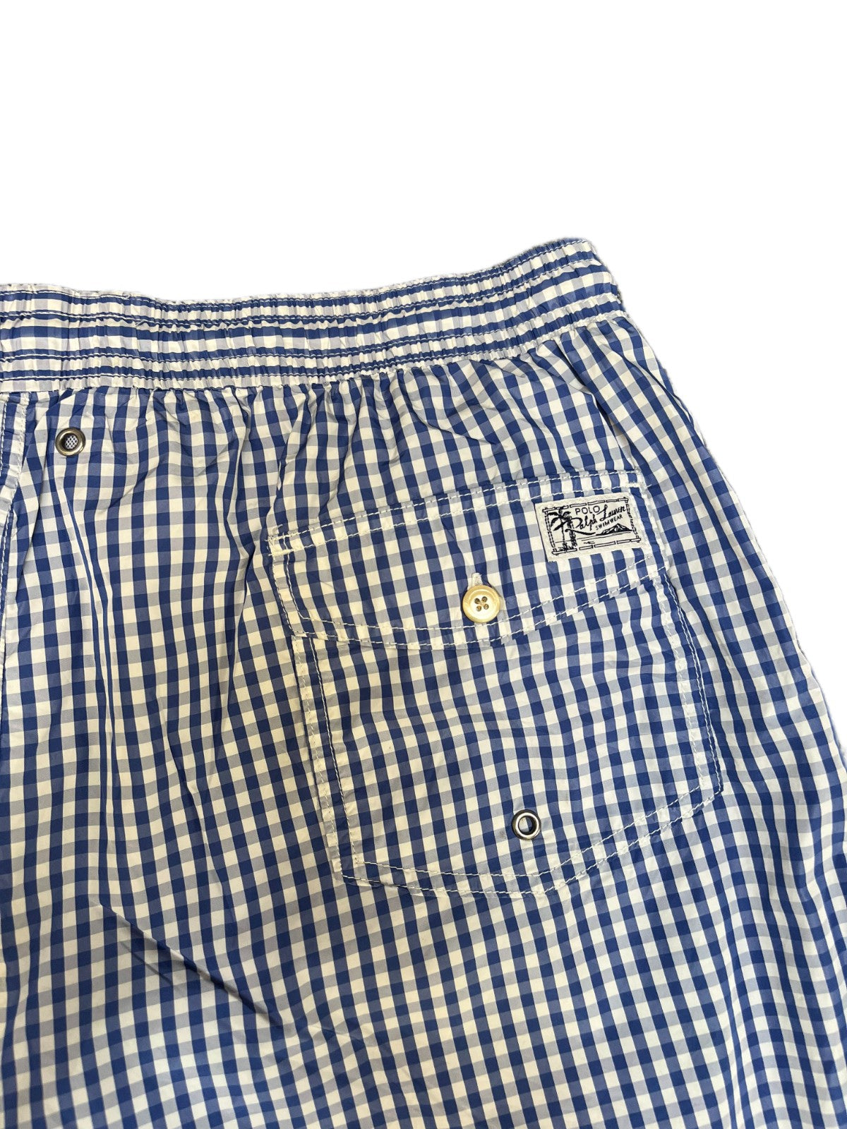 Polo Ralph Lauren Swim Trunks Shorts Men XLT 37" Waist Blue White Gingham Lined