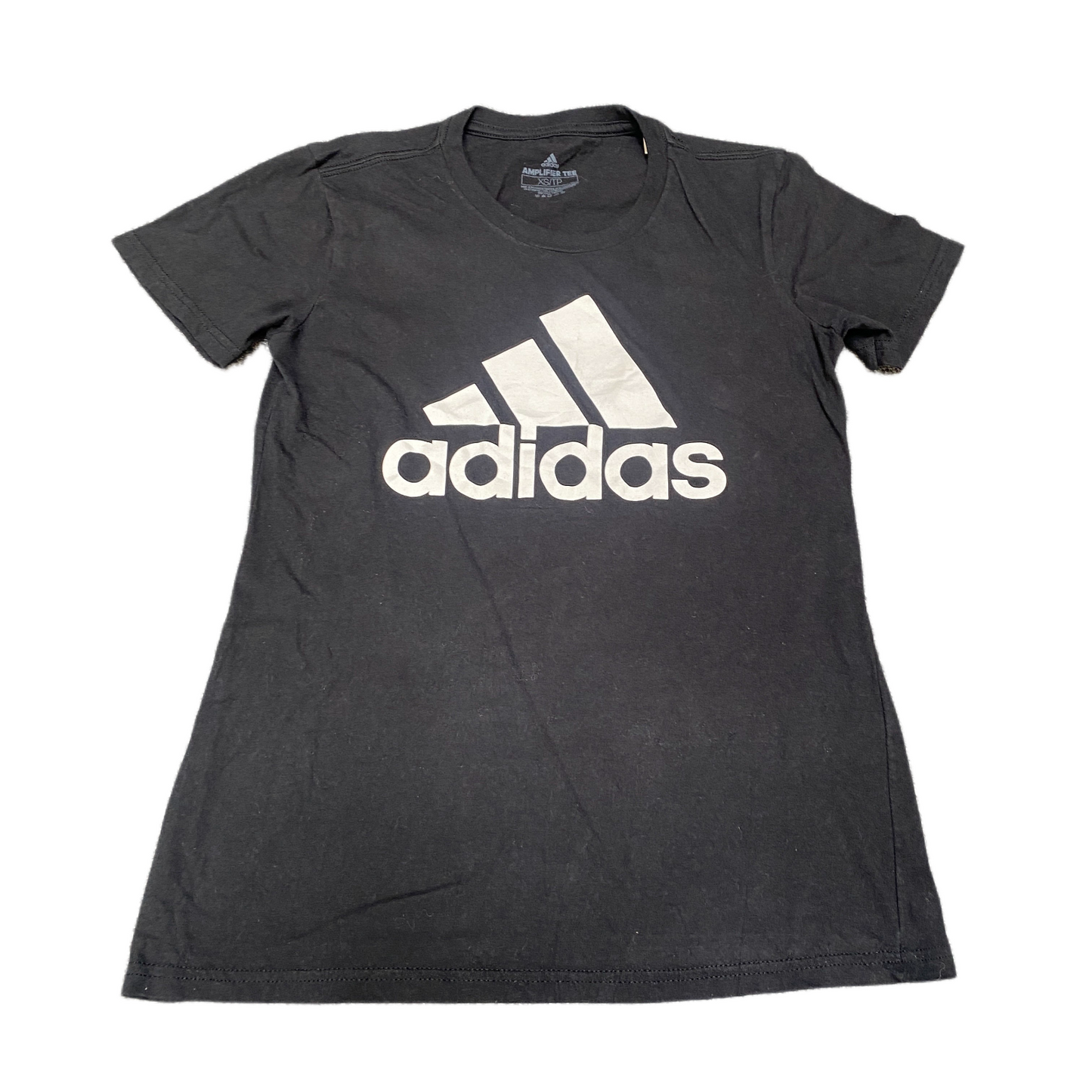 Adidas Amplifier T-Shirt Girls XS Black Graphic Print Short Sleeve Crew Neck Tee