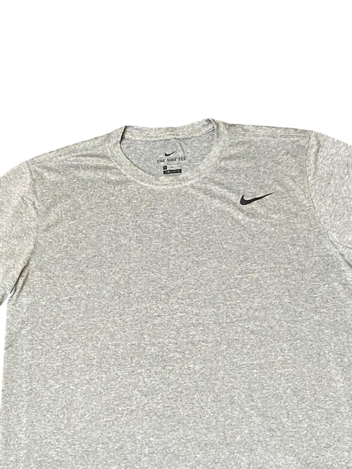 Nike T-Shirt Mens Medium Grey Dri Fit Classic Swoosh Logo Crew Neck Pullover Tee