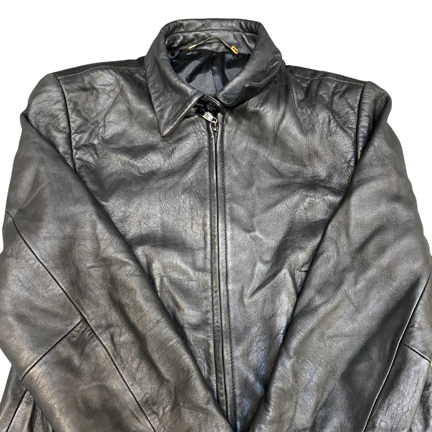 Canda C&A Leather Jacket Womens Medium Black Lined Long Sleeve Collared Full Zip