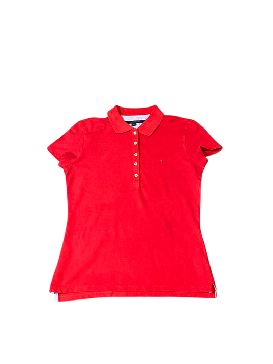 Tommy Hilfiger Polo Shirt Womens M Red High Low Short Sleeve Golf Performance