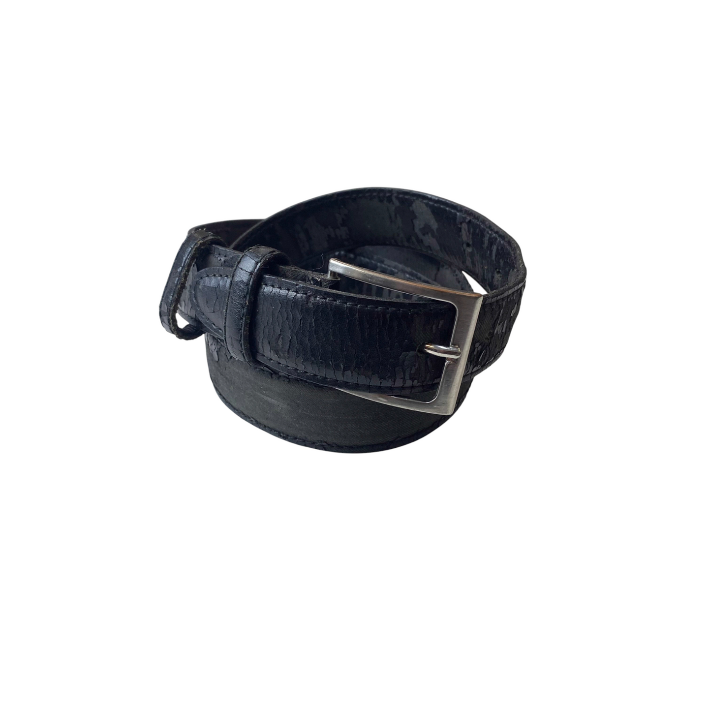 Mens Waist Belt Black Leather Double Keepers Silver Pin Buckle Size 44 in