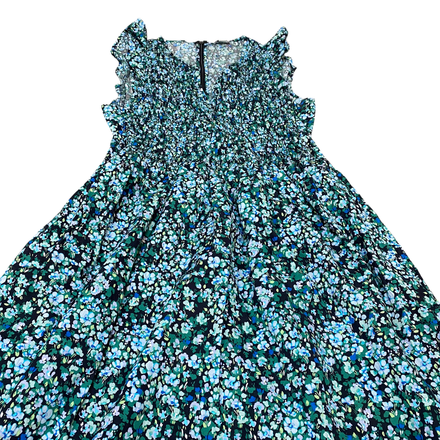 J.CREW A Line Maxi Dress Womens M Green Floral Pleated Sleeveless Back Zip