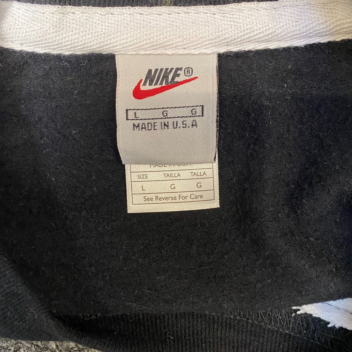 Nike Reworked Sweatshirt Mens Large Black Grey Embroidered Spellout Logo Vtg Y2K