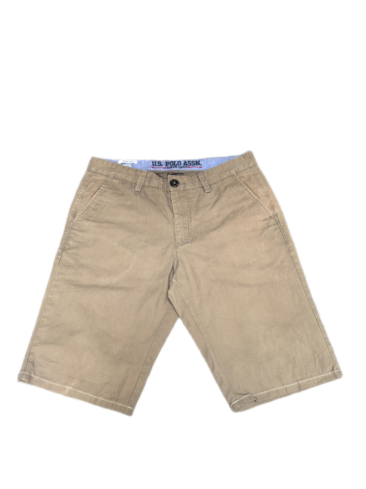 US Polo Assn Chino Shorts Fits as Men Medium 32" Waist Khaki Slim Fit Flat Front
