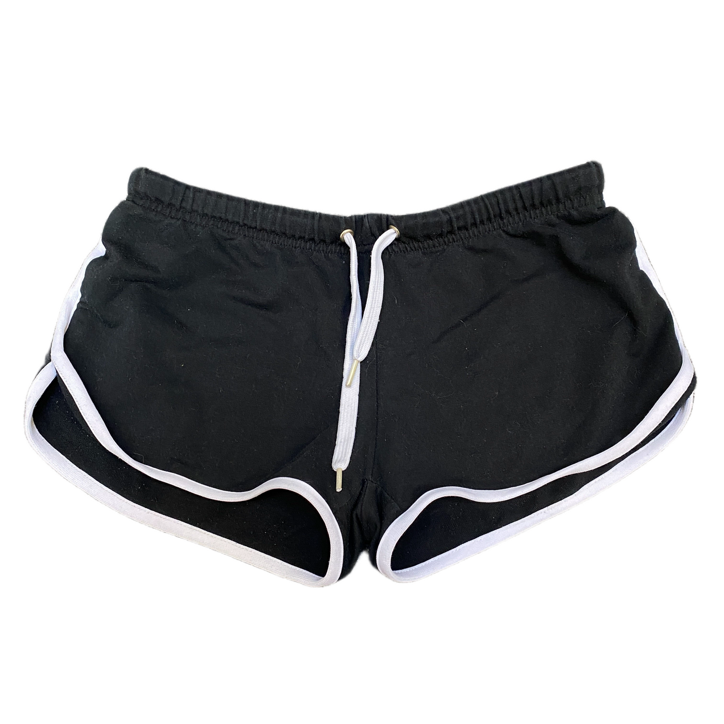 Running Sprinter Shorts Women L 28" Waist Black Athletic Gym Workout Dolphin Hem