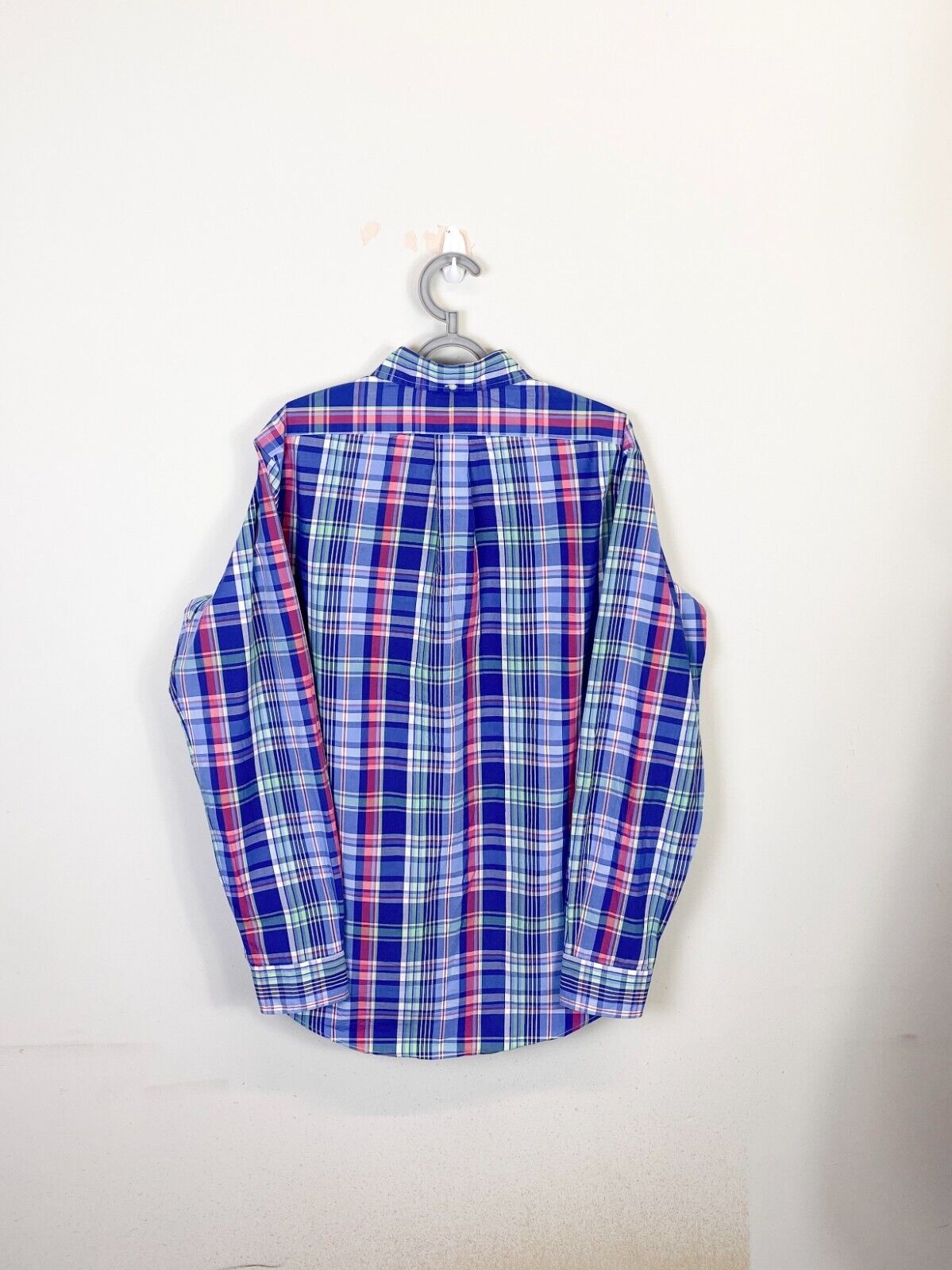 Ralph Lauren Shirt Mens Medium Blue Plaid Custom Fit Small Red Polo Pony Logo