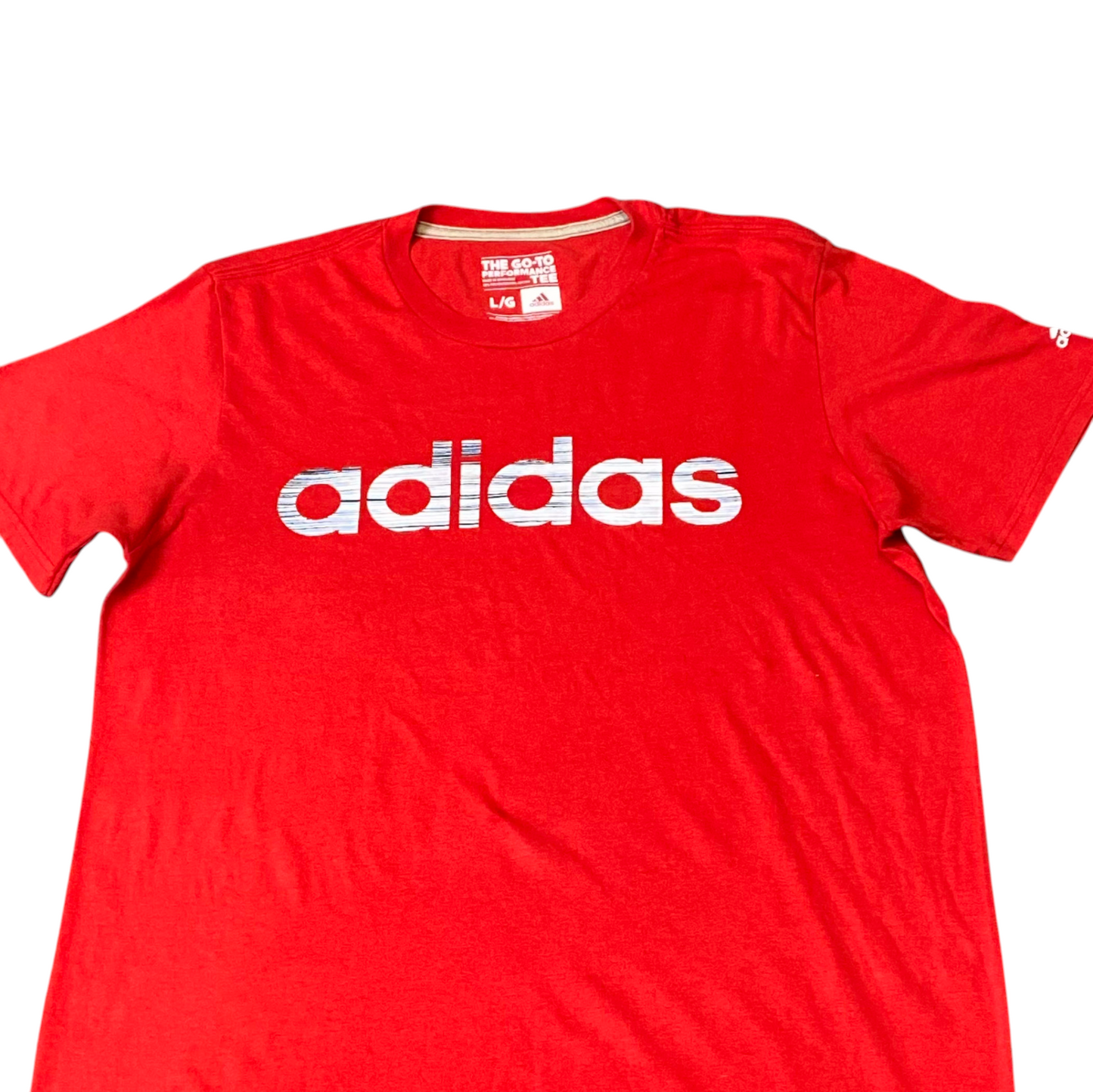 adidas Tee Shirt Mens Large Red Spellout Logo Short Sleeve Go To Performance