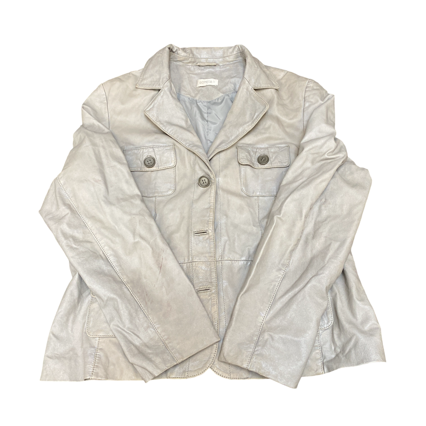 Bonita Genuine Leather Blazer Jacket Womens M White Notch Lapel Single Breasted