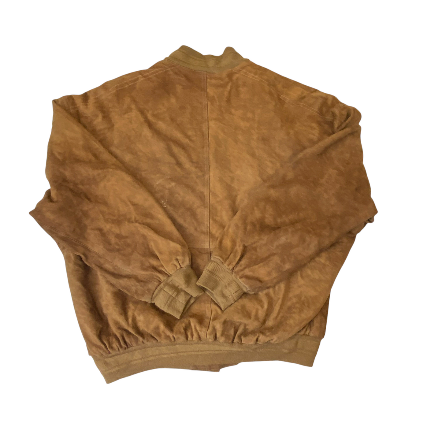 Bomber Jacket Mens XL Brown Suede Leather Pockets Long Sleeve Button Front