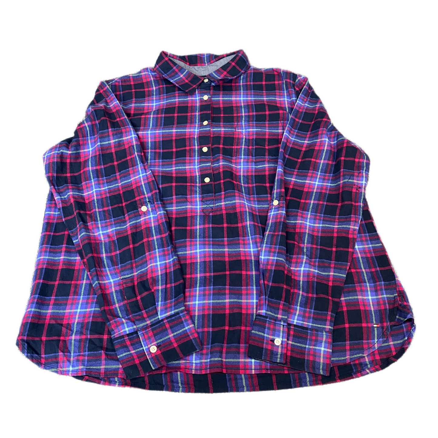 Tommy Hilfiger Shirt Women XL Multicoloured Plaid Flannel Half Button Up Popover